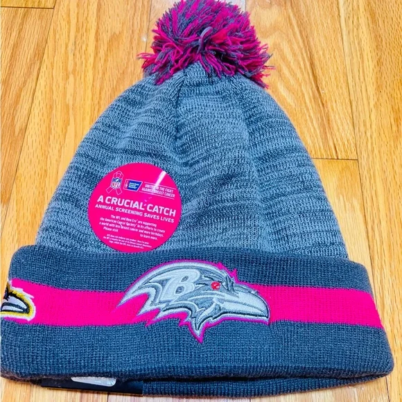 Exclusive Baltimore Ravens Beanie Cancer Awareness Gray & Pink New Unique Model ravens-2025-salute-to-service-  main image 4
